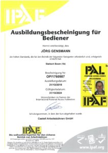 2019.10.21 Gensmann Jörg IPAF Ausbildungsbescheinigung Arbeitsbühnen